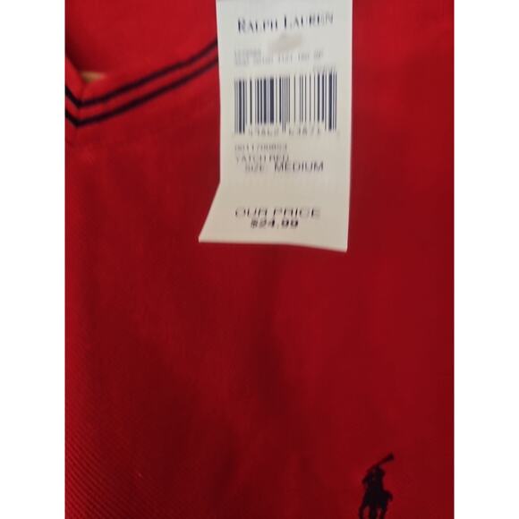 VTG .1990s Polo Ralph Lauren Shirt Mens Sz M Red V-neck Pony Single Stitch - Picture 4 of 11